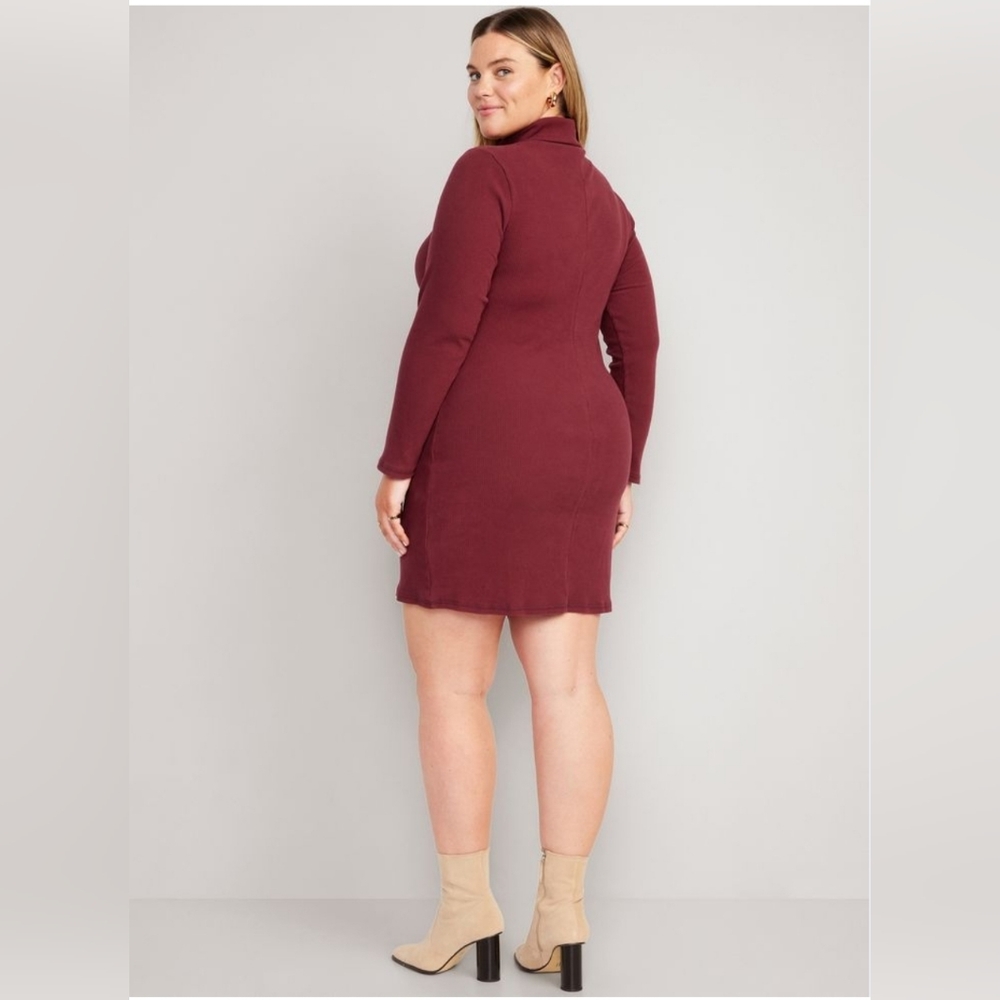 Fitted Mock-Neck Rib-Knit Mini Dress for Women - Picture 2 of 5